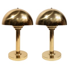 A Pair of Contemporary Design Brass Table Lamps with Dome Shades