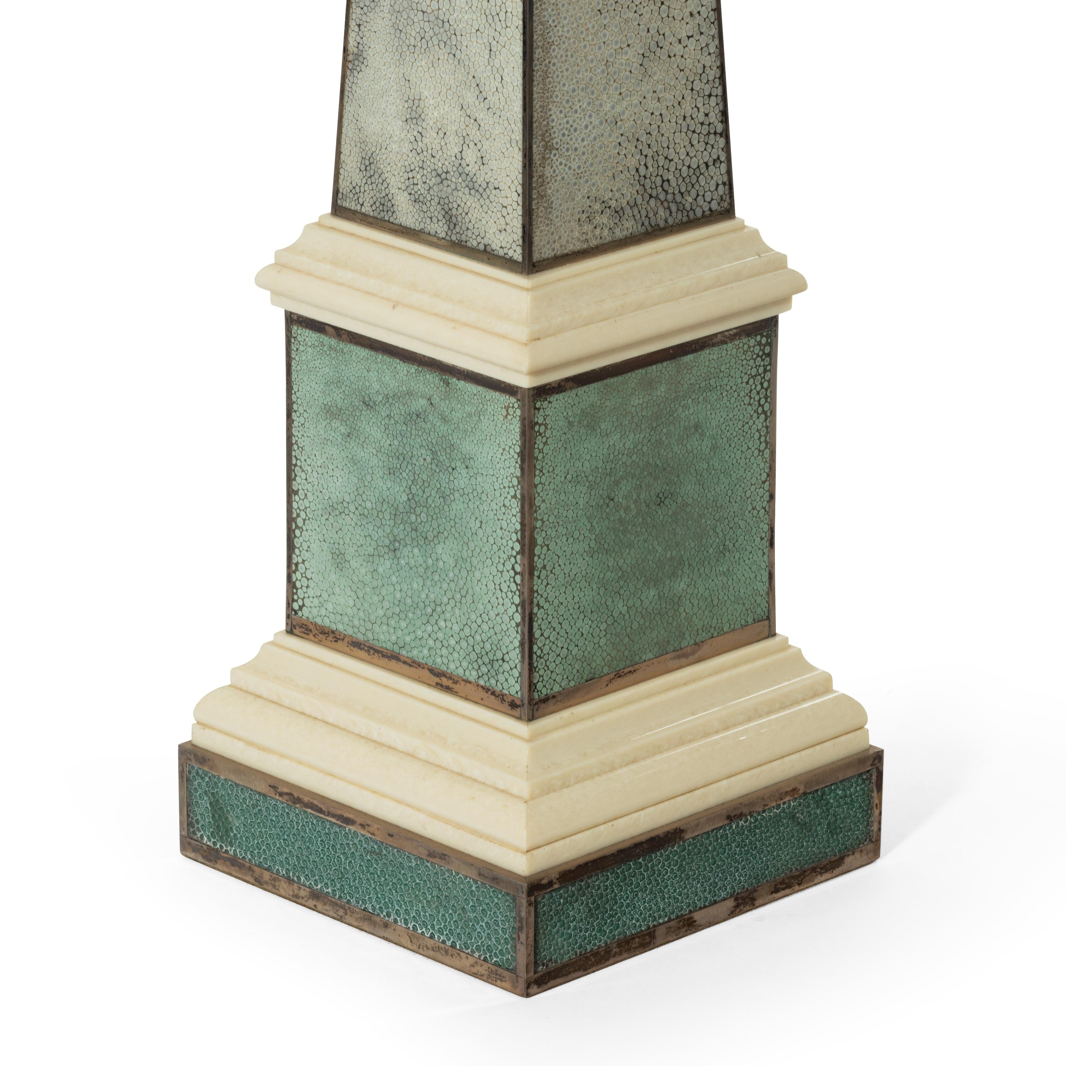 Pair of Contemporary Grey and Aquamarine Shagreen and Obelisks In Good Condition For Sale In Lymington, Hampshire