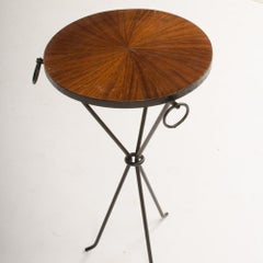 Pair of Contemporary Wrought Iron Drink Tables with Parquet Tops