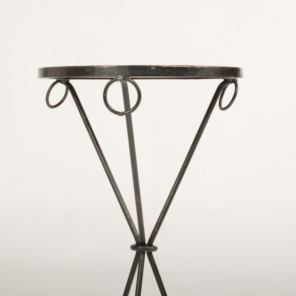Pair of Contemporary Wrought Iron Drink Tables with Parquet Tops 3