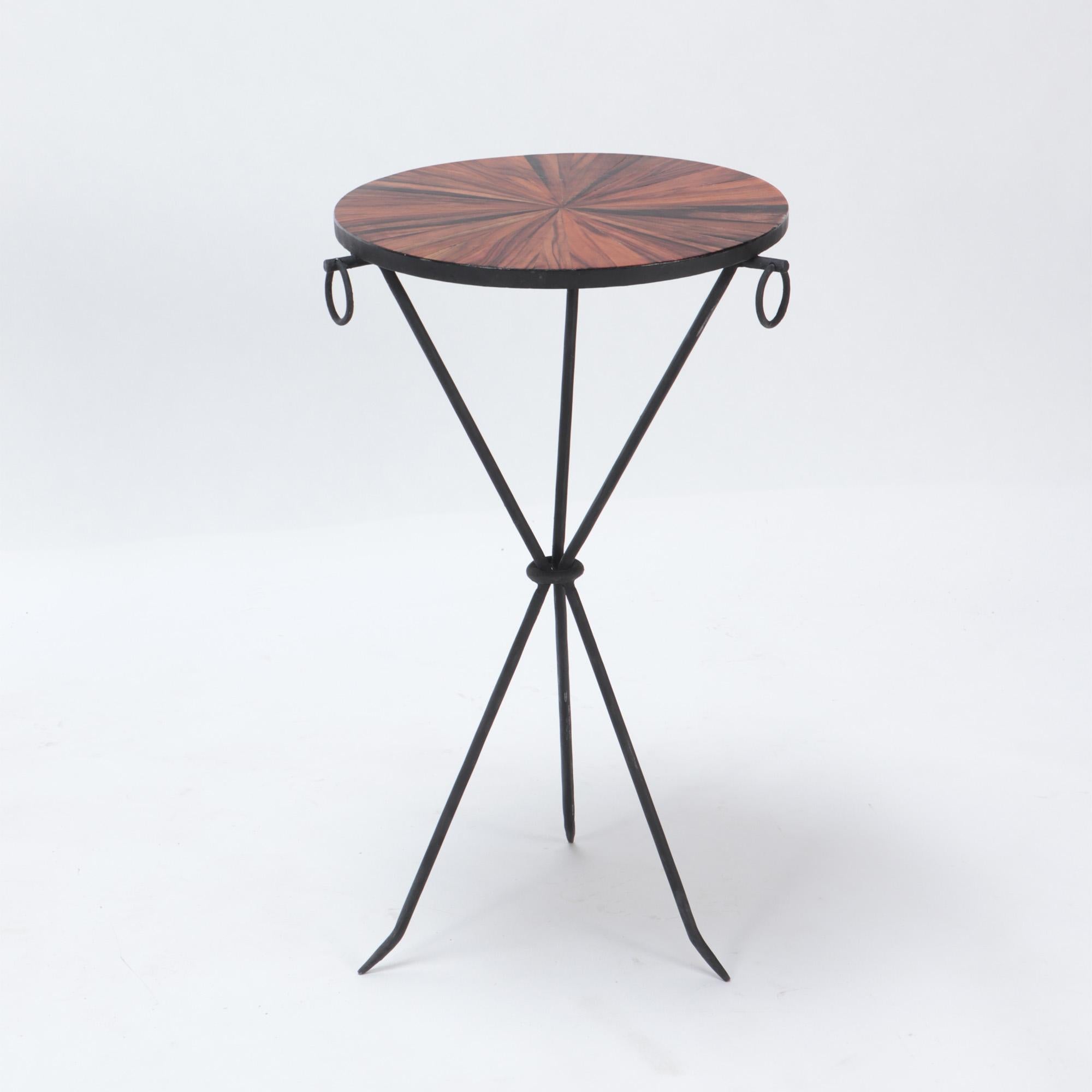 Pair of Contemporary Wrought Iron Drink Tables with Rosewood Tops For Sale 2