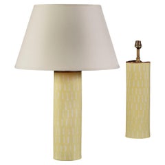 Pair of Contemporary Yellow and White Studio Pottery Cylindrical Lamps