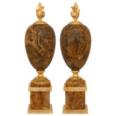 Antique A pair of Continental 19th century Blue John and Ormolu trophies