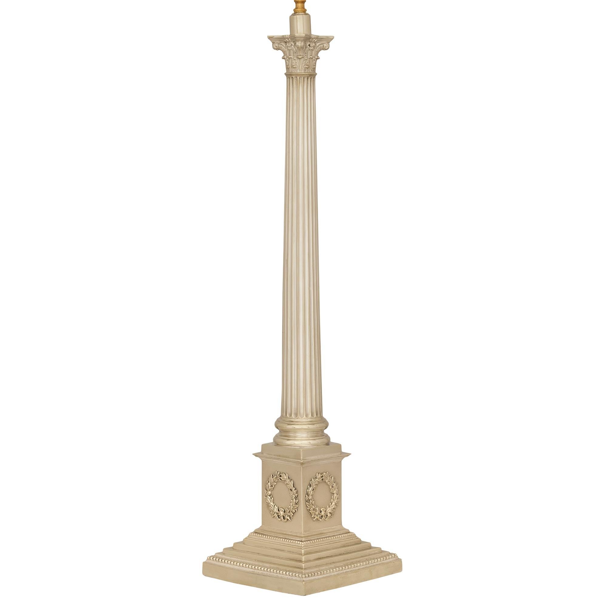 Neoclassical A pair of Continental 19th century Neo-Classical st. Silvered Bronze lamps For Sale