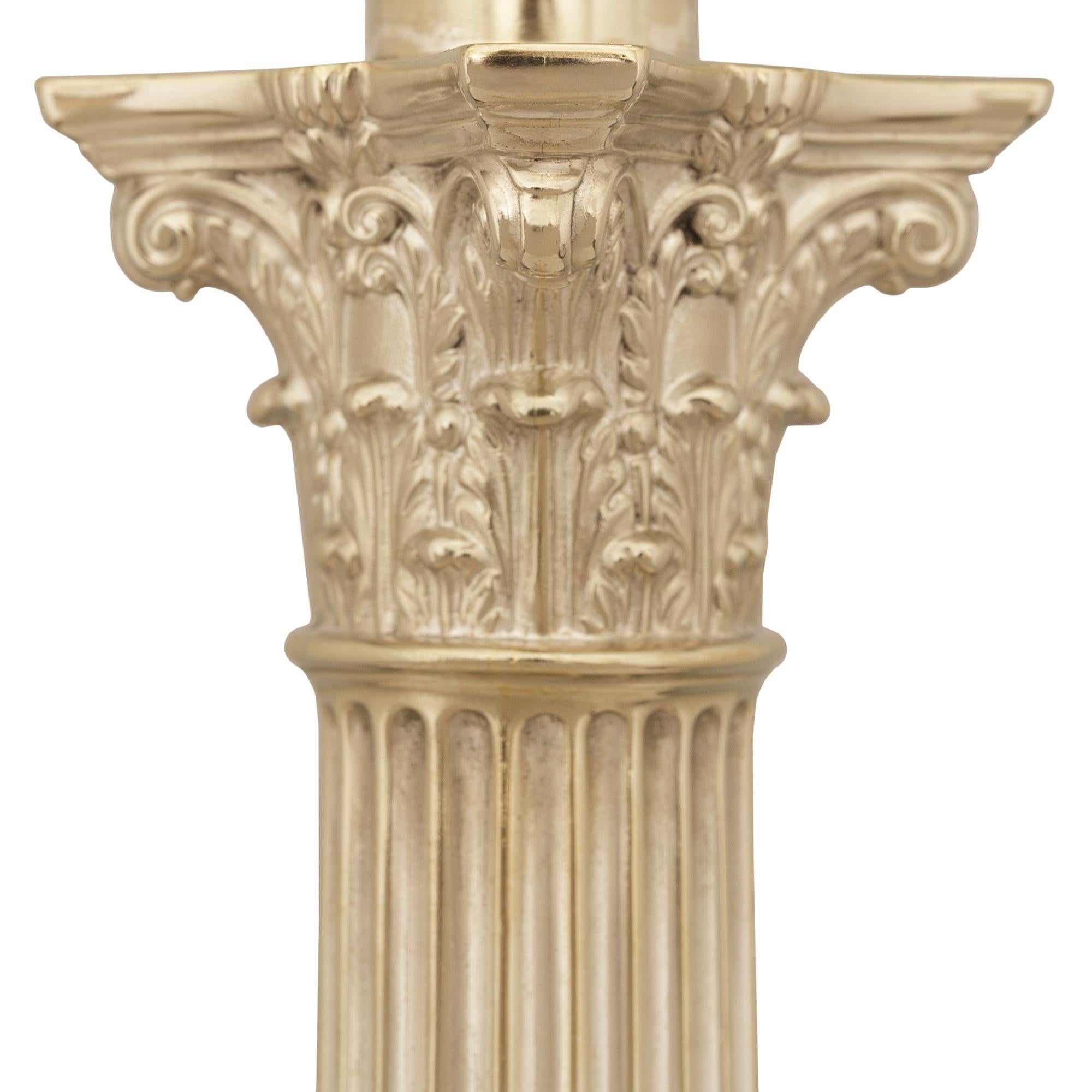 European A pair of Continental 19th century Neo-Classical st. Silvered Bronze lamps For Sale