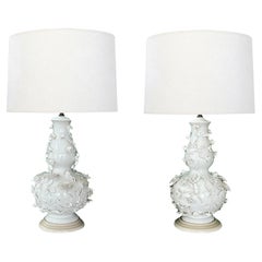 A Pair of Continental Blanc de Chine Porcelain Vases as Lamps