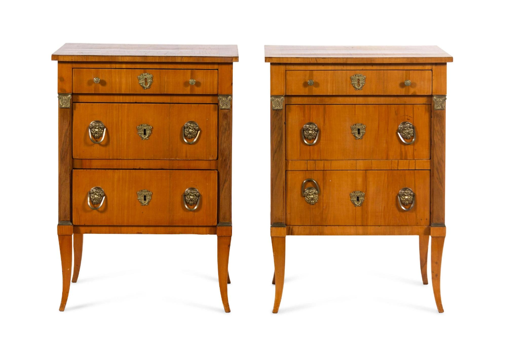 Italian A Pair of Continental Bronze Mounted Birch Side Tables, Pristine Condition.