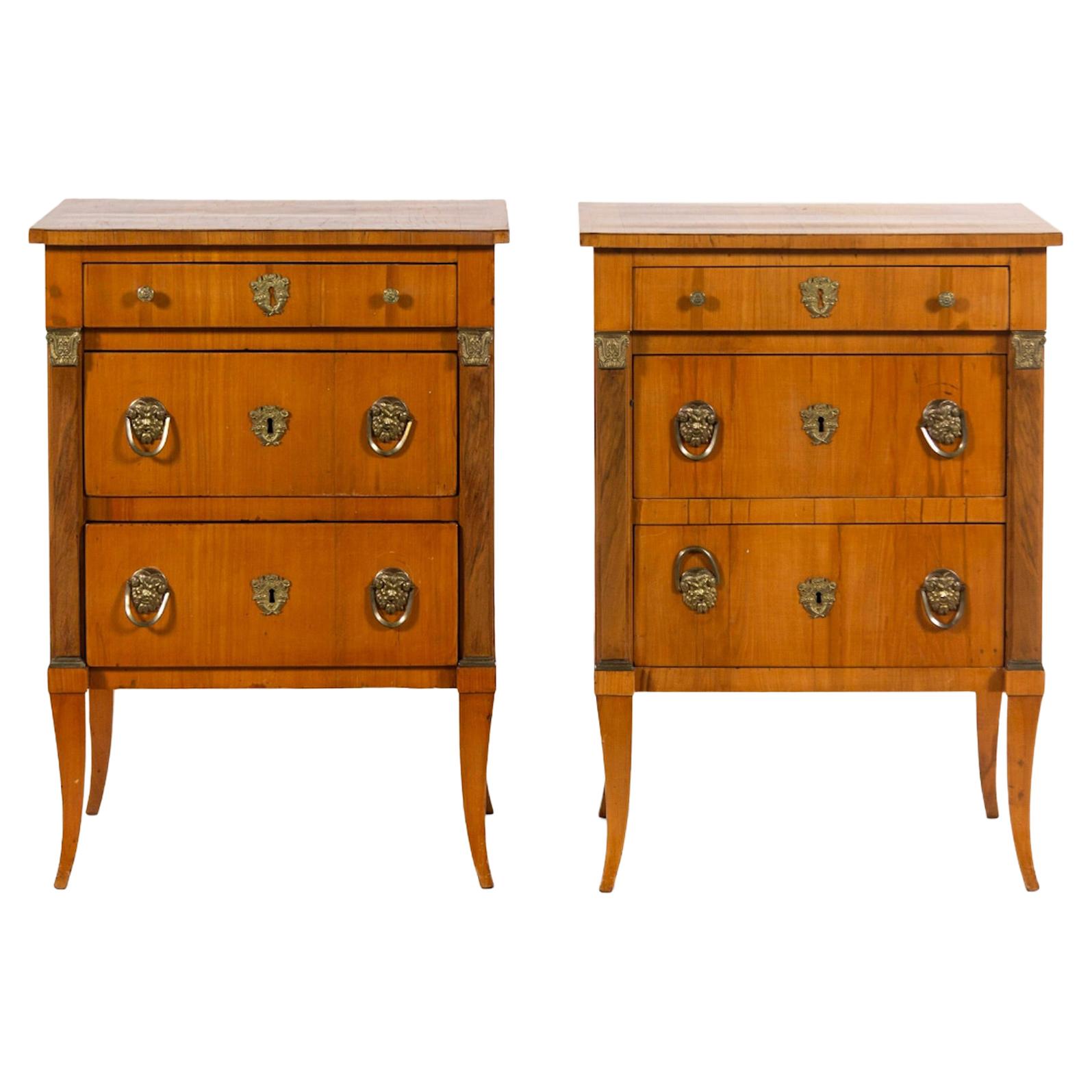 A Pair of Continental Bronze Mounted Birch Side Tables, Pristine Condition.