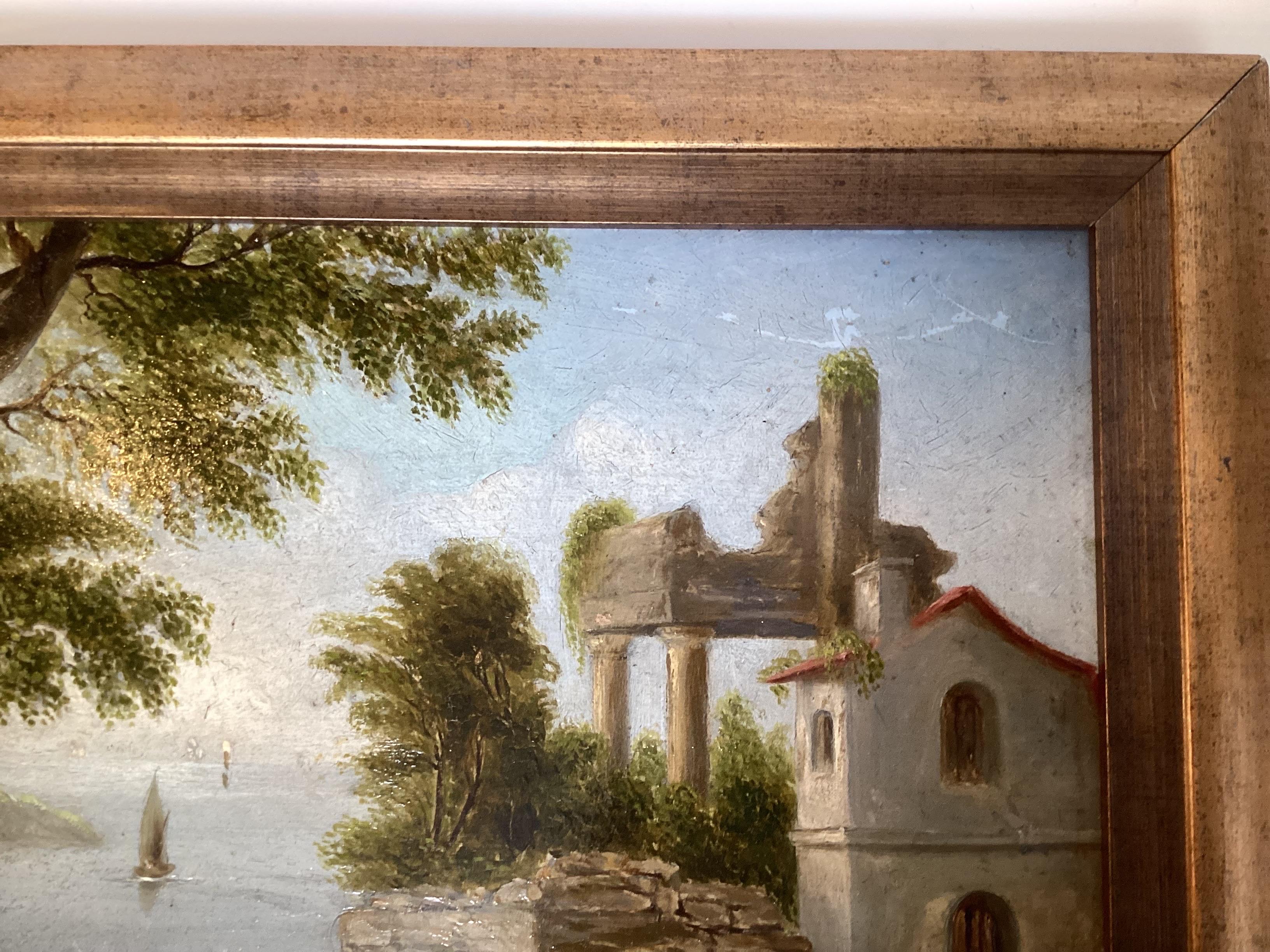 Pair of Continental Oil on Masonite Harbor Scenes In Good Condition For Sale In Lambertville, NJ