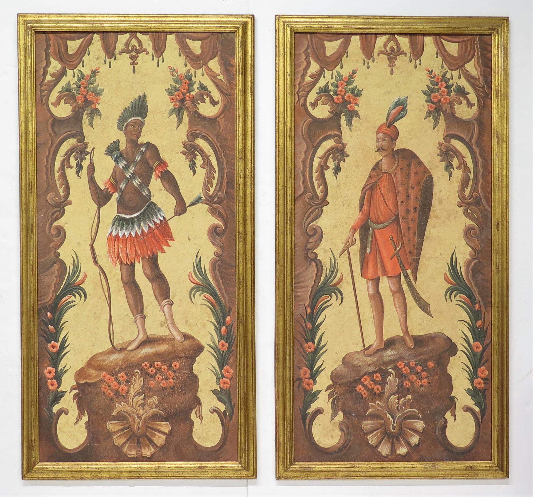 A Pair of Continental Paintings, Depicting Allegories Of Africa and Asia For Sale 11