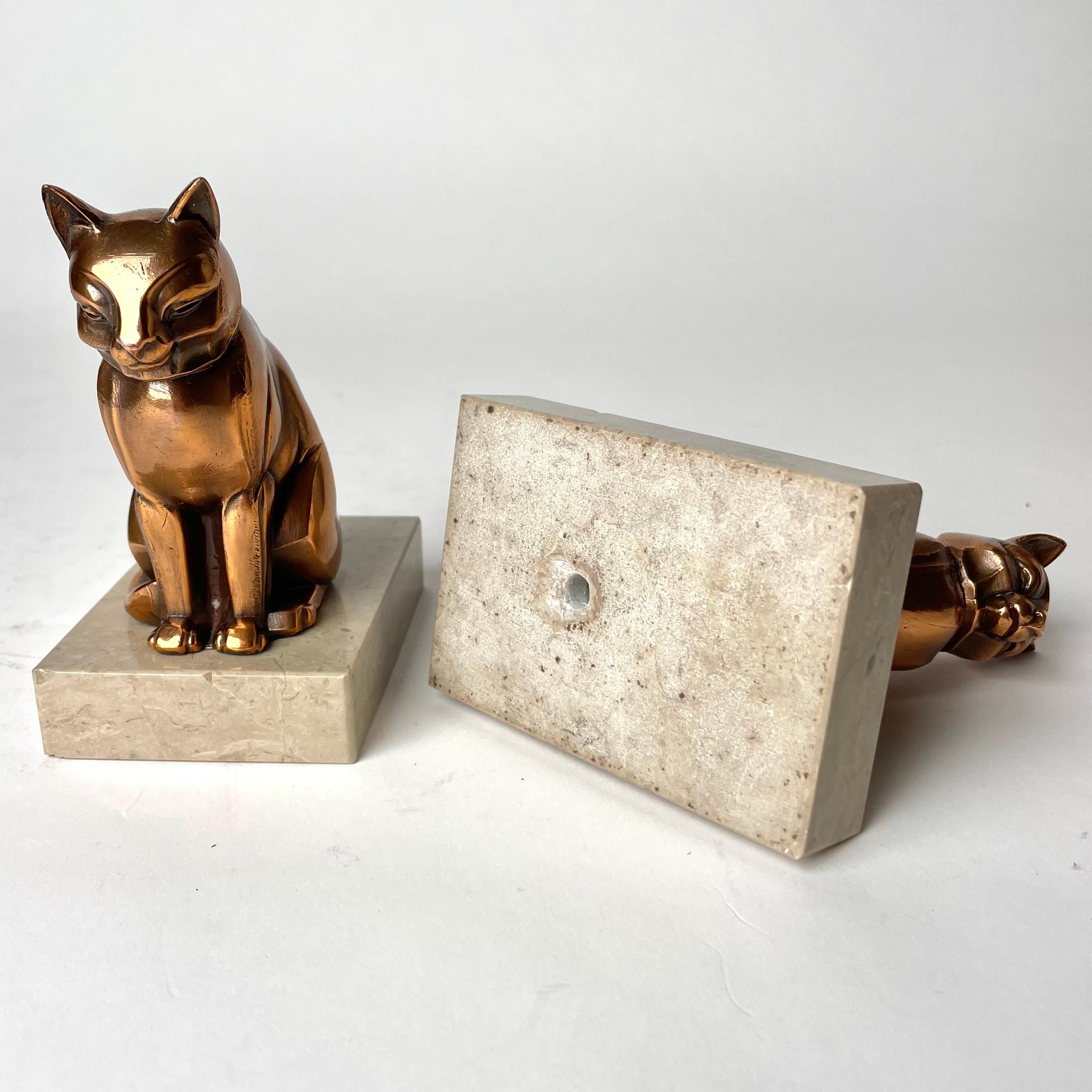 A pair of Cool Art Deco bookends from the 1920s-30s with period-typical cats 3