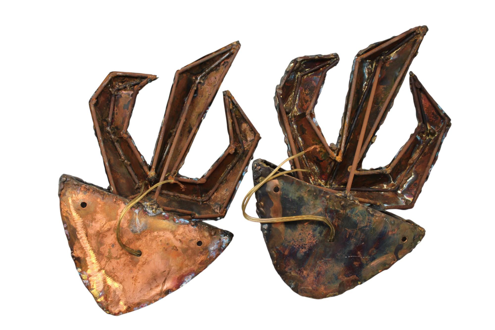A Pair of Copper Brutalist Ner Tamid Synagogue Sconces For Sale 1