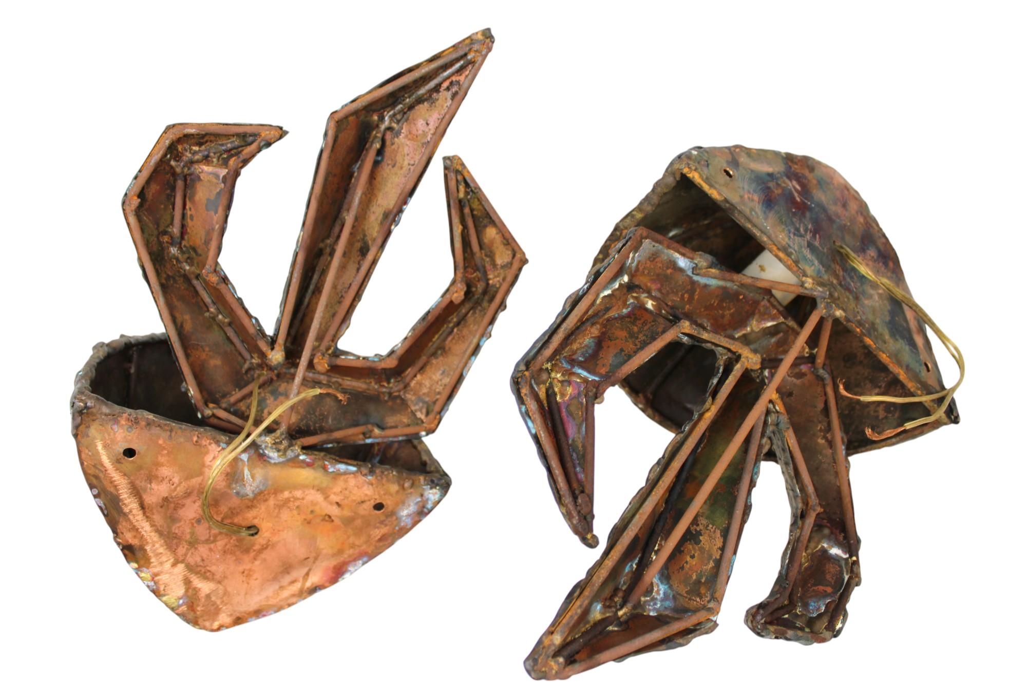 A Pair of Copper Brutalist Ner Tamid Synagogue Sconces For Sale 3