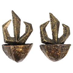 A Pair of Copper Brutalist Ner Tamid Synagogue Sconces