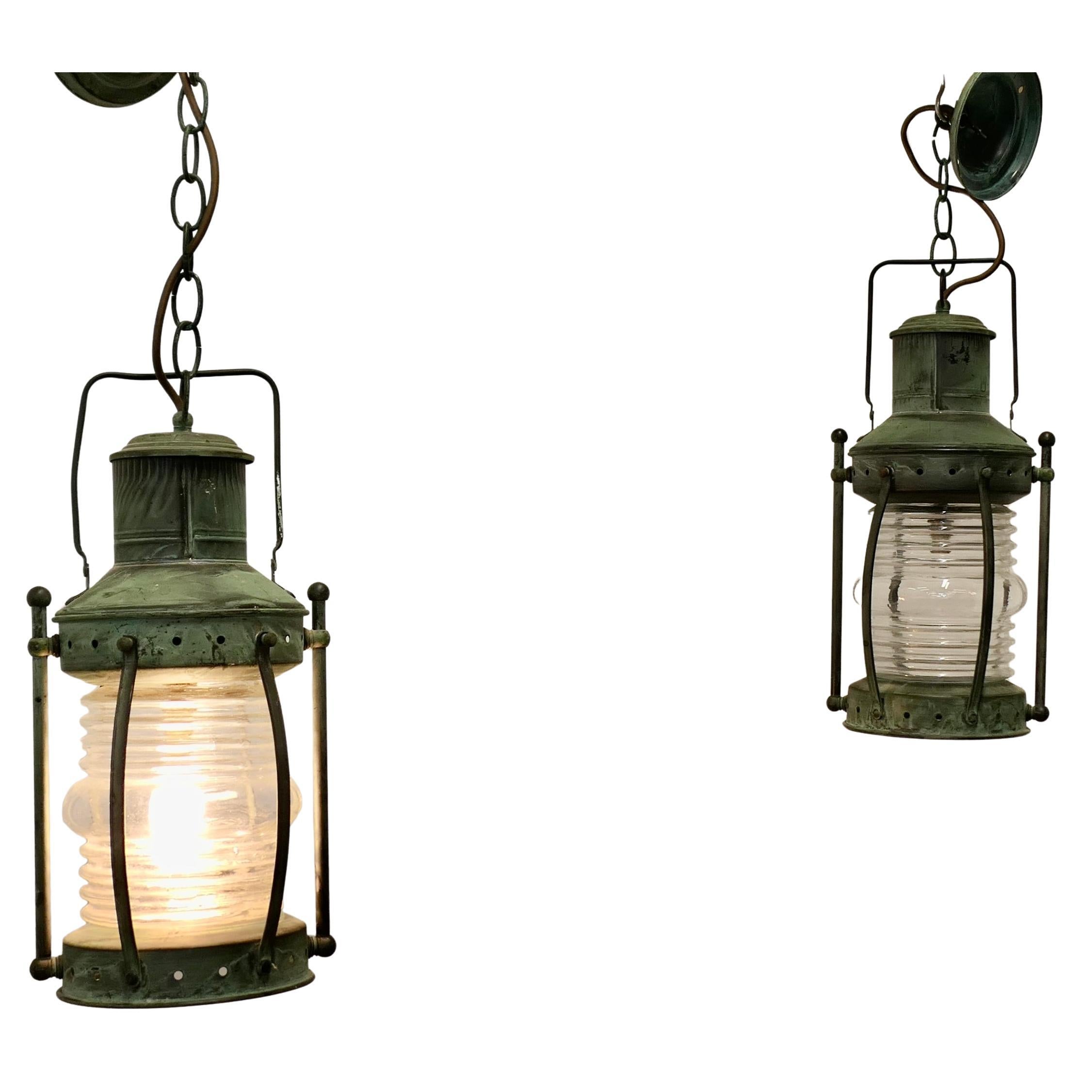 A Pair of Copper Ships Style Hanging Lights