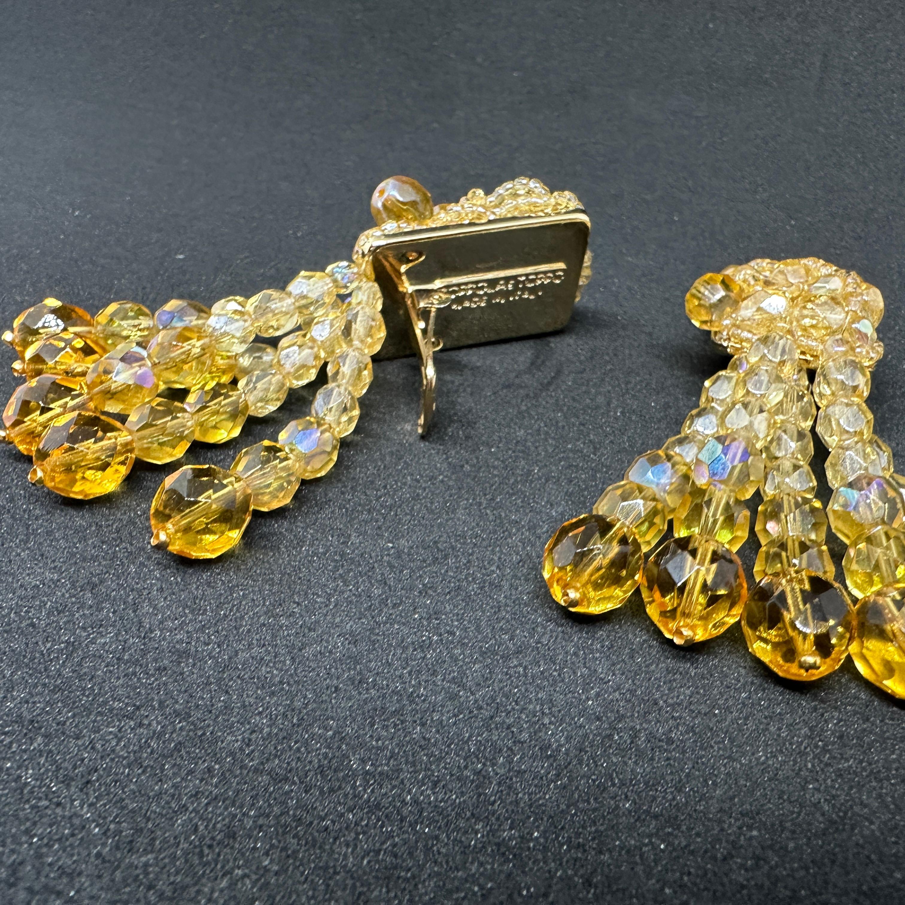 A Pair of Coppola e Toppo Golden Crystals Tassel Clip-on Long Earrings For Sale 4