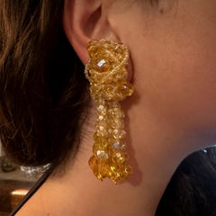 A Pair of Coppola e Toppo Golden Crystals Tassel Clip-on Long Earrings