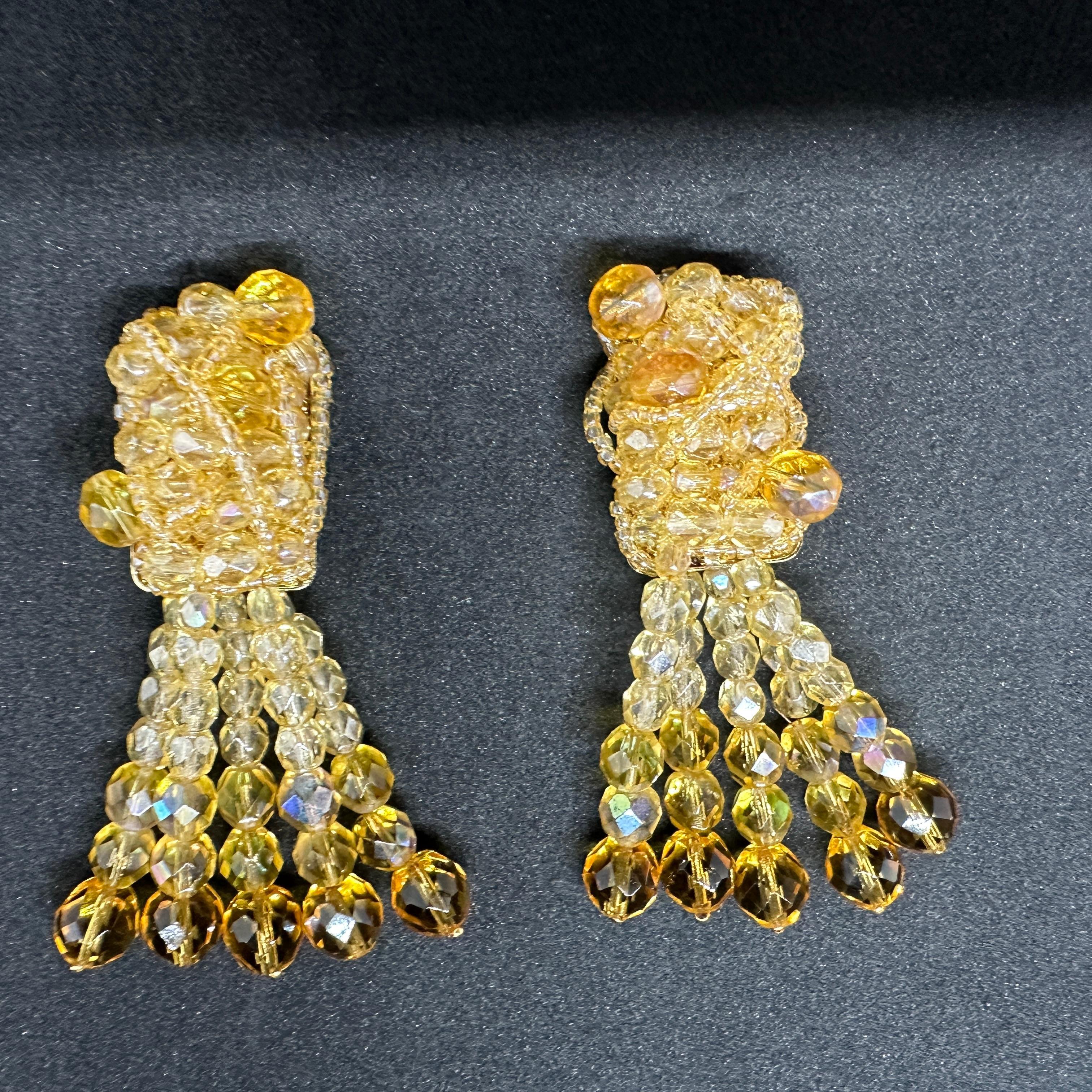 Modern A Pair of Coppola e Toppo Golden Crystals Tassel Clip-on Long Earrings For Sale