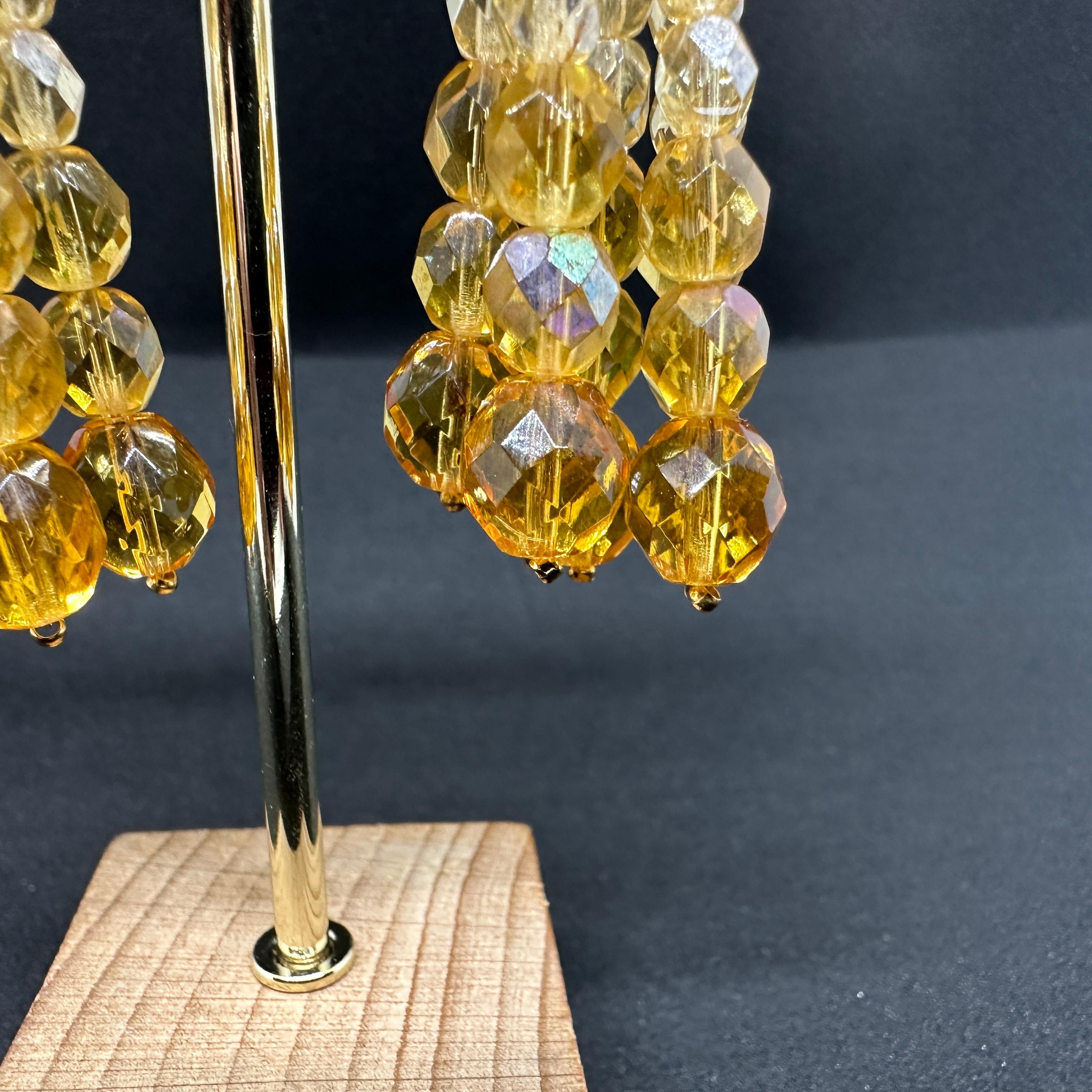 A Pair of Coppola e Toppo Golden Crystals Tassel Clip-on Long Earrings In Excellent Condition For Sale In Aci Castello, IT