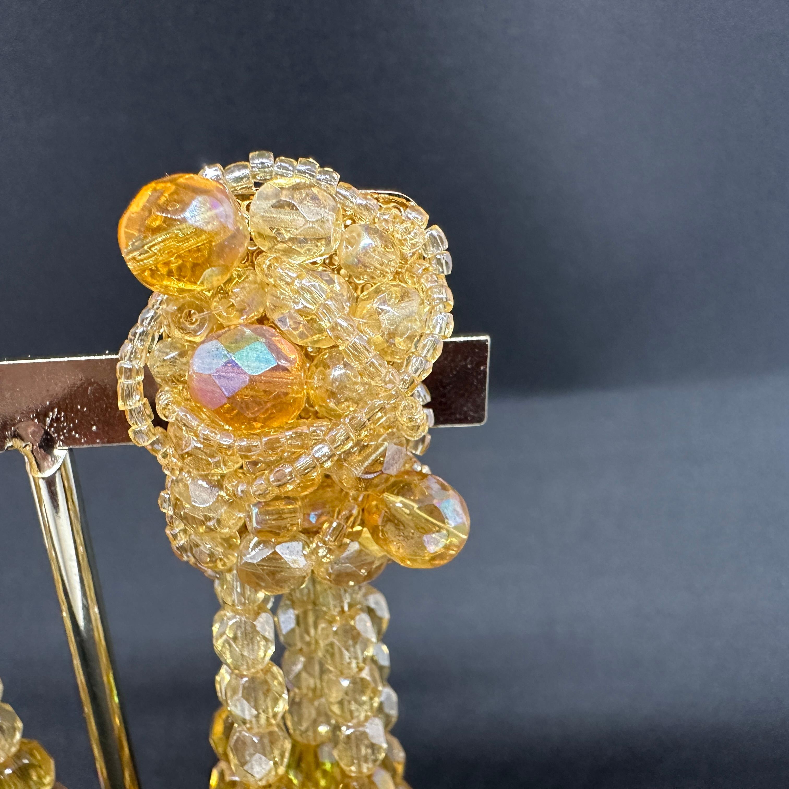 Women's A Pair of Coppola e Toppo Golden Crystals Tassel Clip-on Long Earrings For Sale