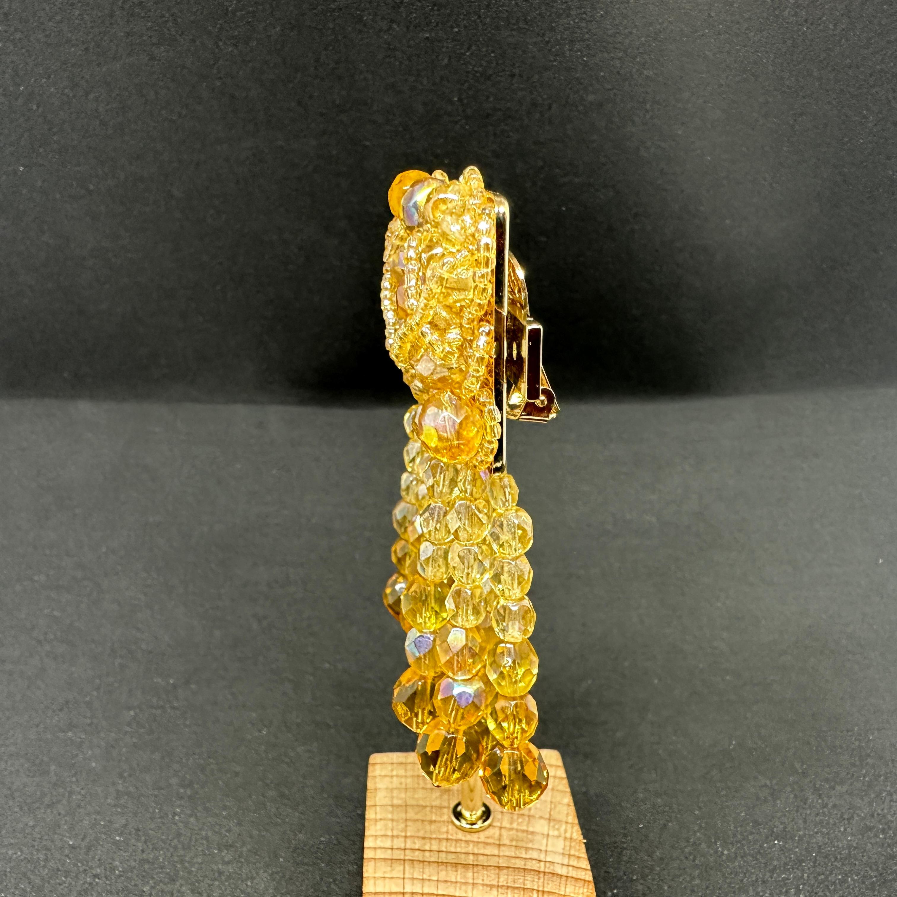 A Pair of Coppola e Toppo Golden Crystals Tassel Clip-on Long Earrings For Sale 1
