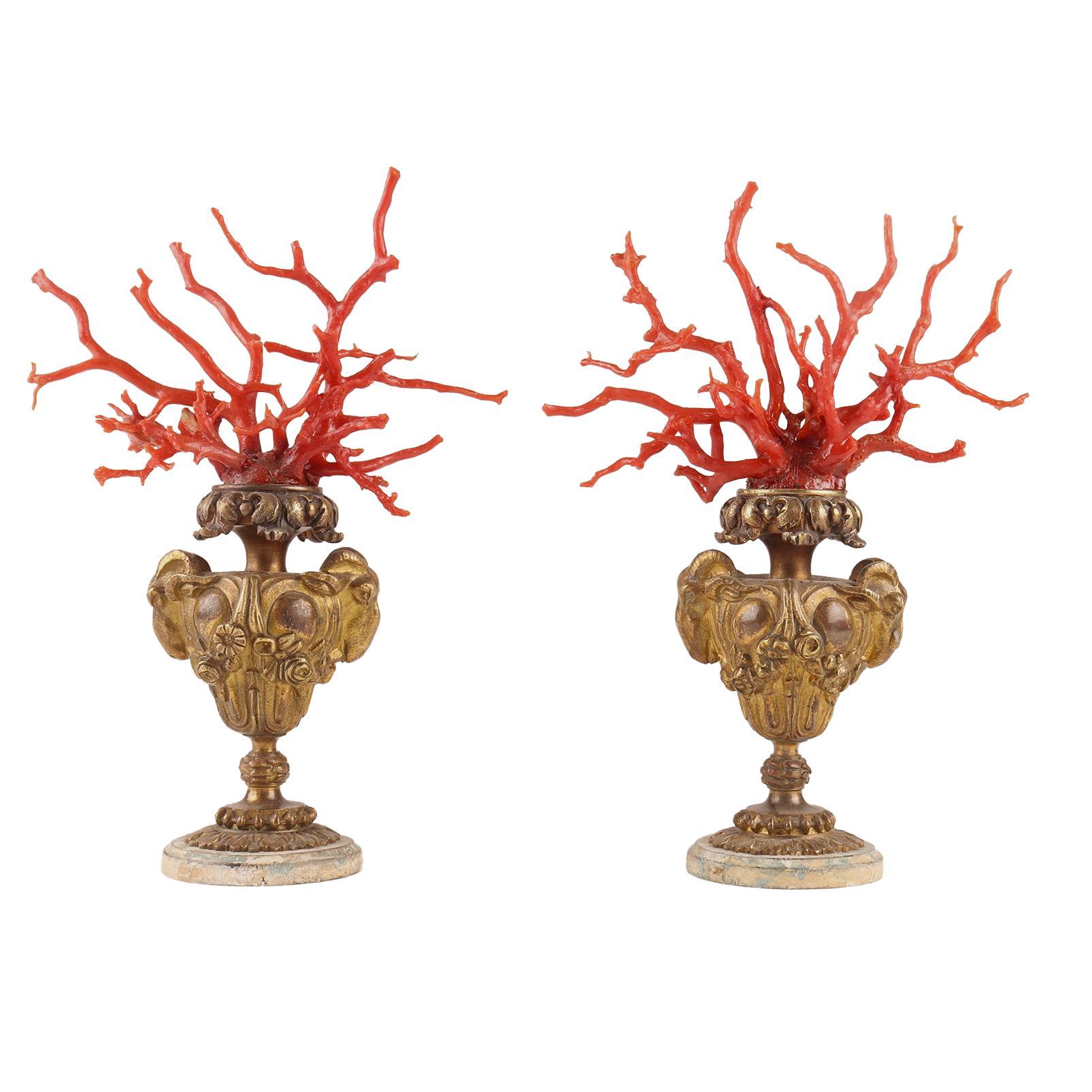 Pair of Coral Branches from Wunderkammer, Italy, 1870 For Sale