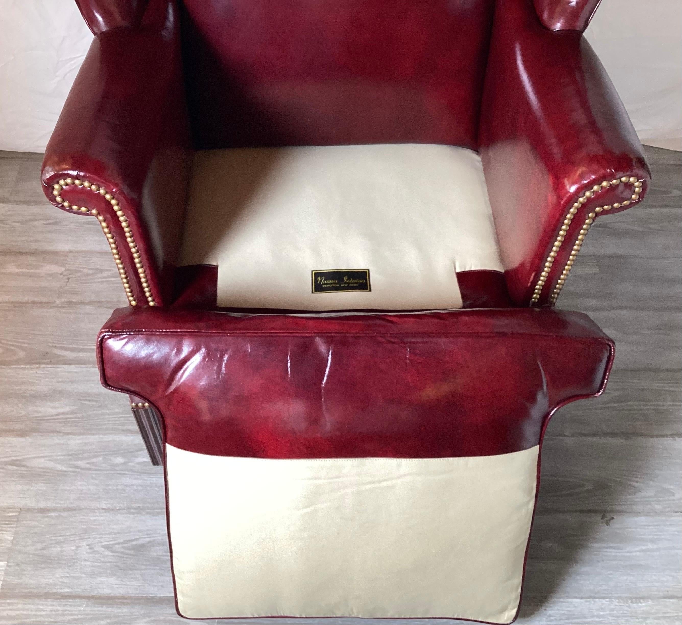 Pair of Cordovan Leather Devon Wing Chairs by Hickory Chair 2