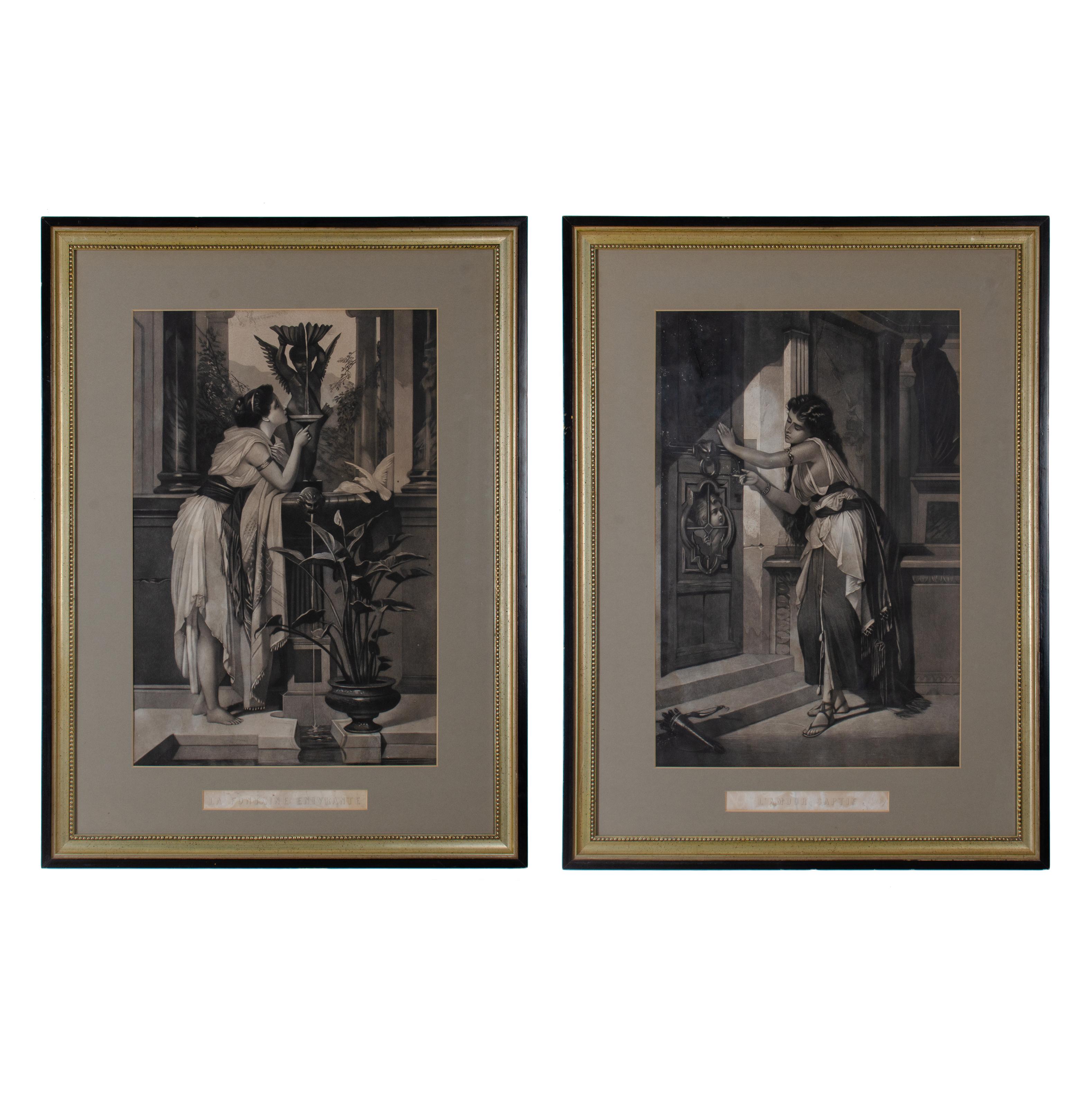 Pierre Cottin 
(Französisch, 1823-1886)

Ein Paar neoklassizistischer Stiche nach Constant Joseph Brochart mit dem Titel La Fontaine Enivrante und L'amour Captif, um 1874.

Sicht: 14 ½ mal 22 Zoll
Rahmen: 23 mal 31 Zoll

