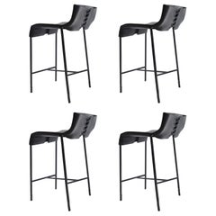 A Pair of Counter Stools - Blackened Steel and Leather