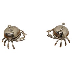 A Pair of Counter Top Courtesy Crab Bells  Very rare and unusual