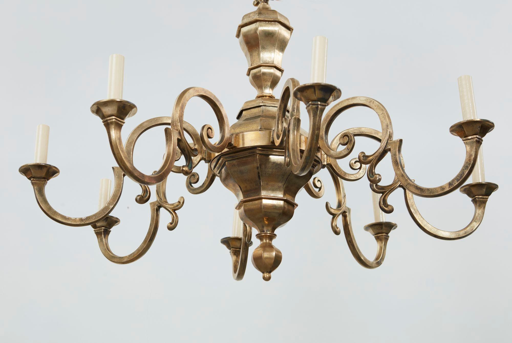 A Pair of Country House Brass Faceted Chandeliers For Sale 6