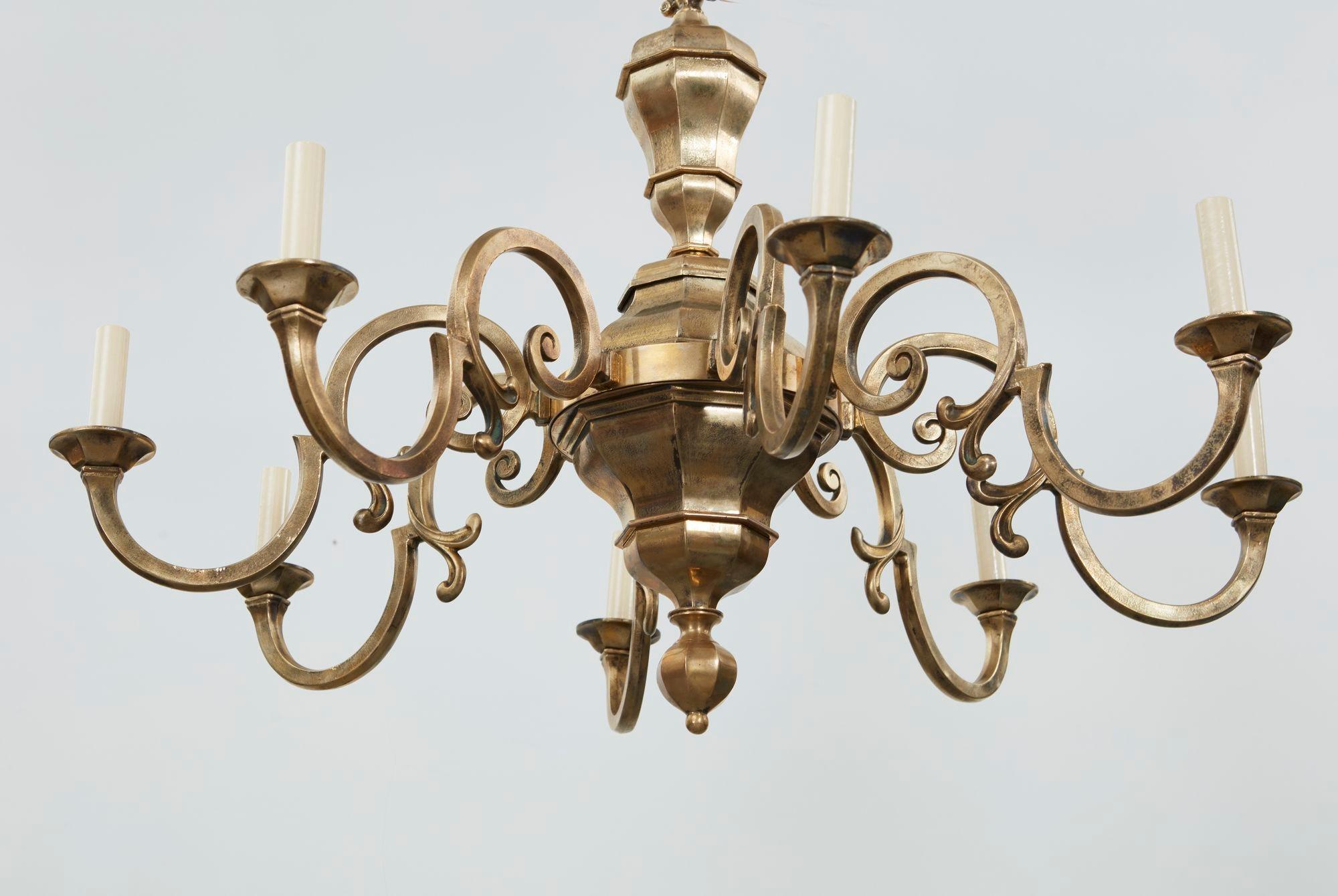 English A Pair of Country House Brass Faceted Chandeliers For Sale