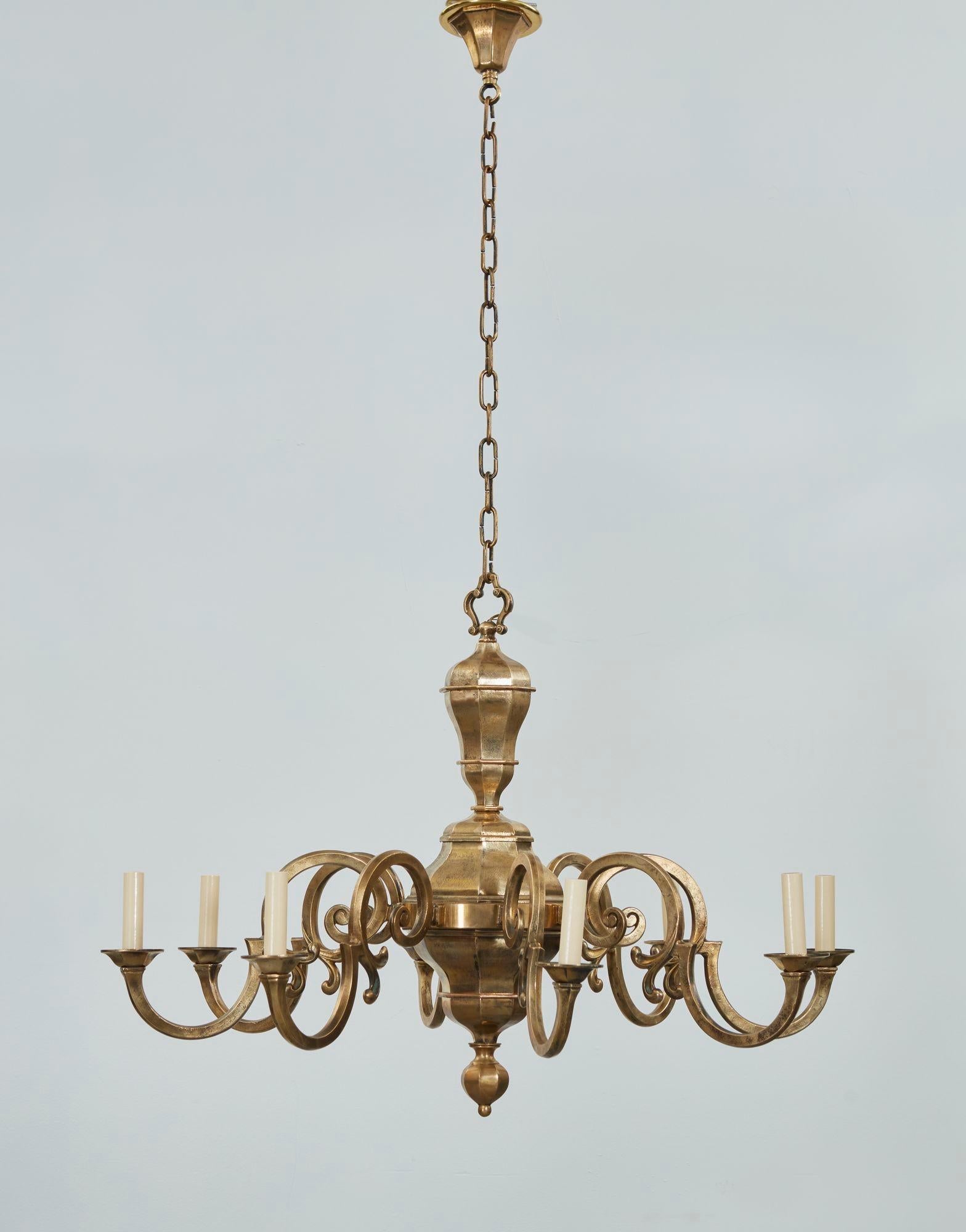 A Pair of Country House Brass Faceted Chandeliers In Good Condition For Sale In Greenwich, CT