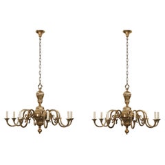 A Pair of Country House Brass Faceted Chandeliers