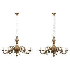 Antique A Pair of Country House Brass Faceted Chandeliers