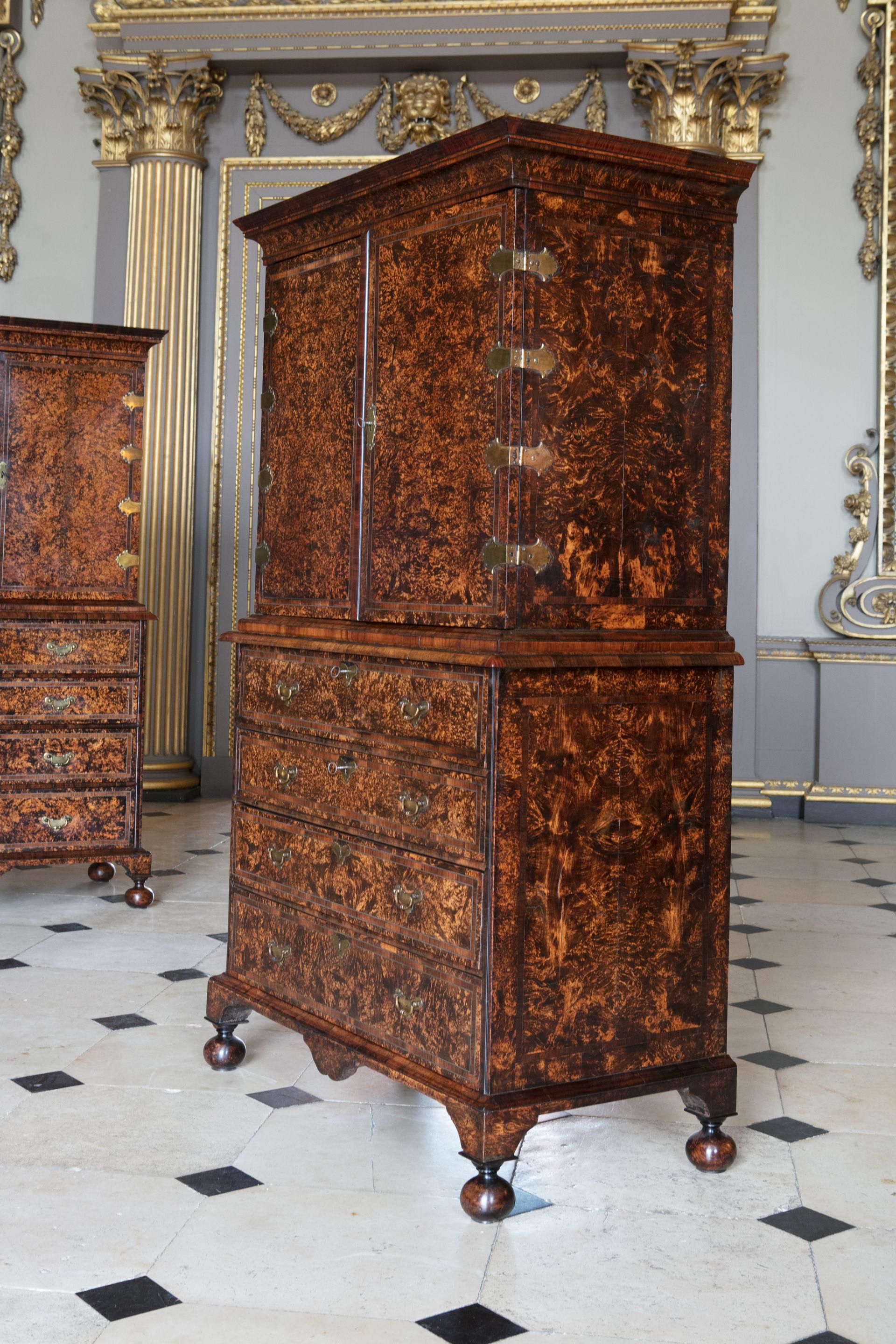 Veneer Pair of Coxed and Woster Mulberry Cabinets on Secretaire Chests