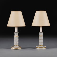 A Pair of Crackle Glaze Ceramic Candlestick Lamps With Gold Bands