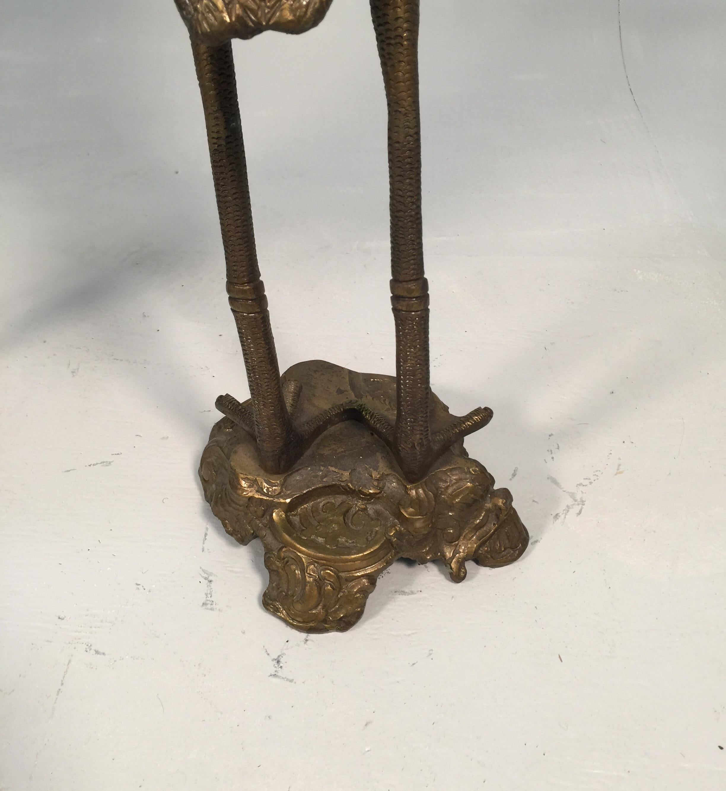 Pair of Crane Motif Burnished Bronze Pedestal Tables 8