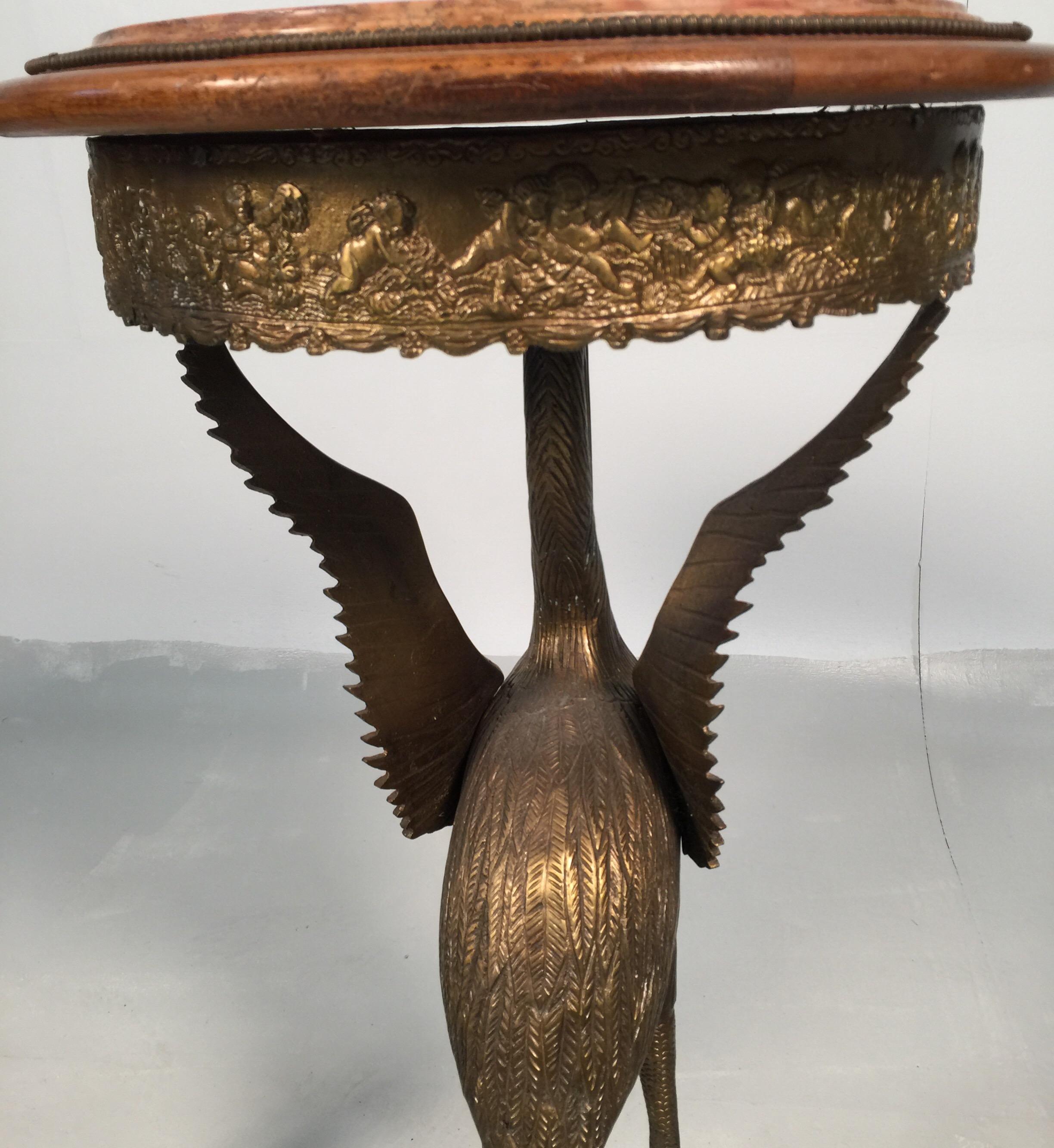 20th Century Pair of Crane Motif Burnished Bronze Pedestal Tables