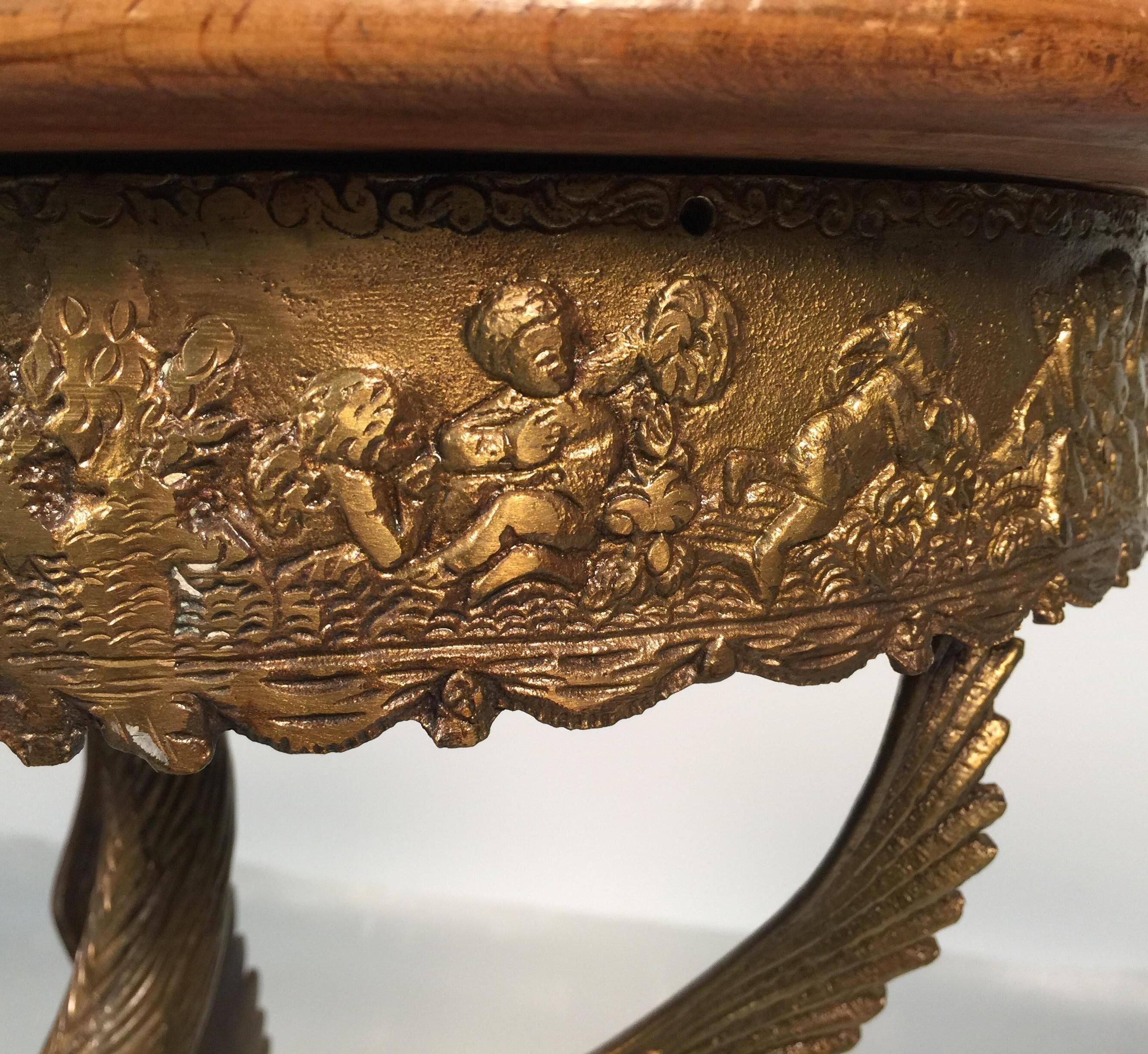 Pair of Crane Motif Burnished Bronze Pedestal Tables 2