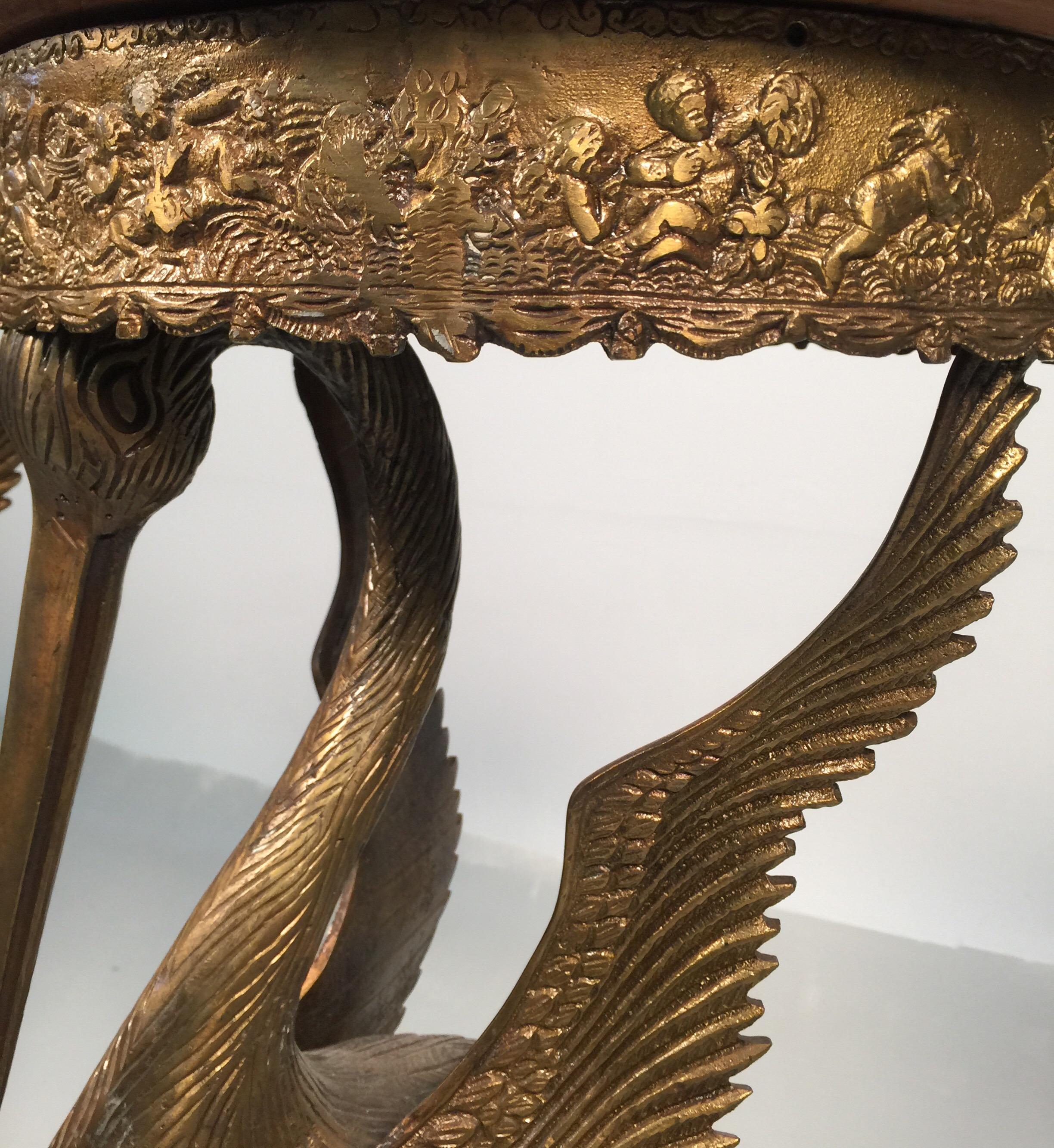 Pair of Crane Motif Burnished Bronze Pedestal Tables 3