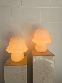 A Pair of Cream Art Glass Murano Mushroom Lamps