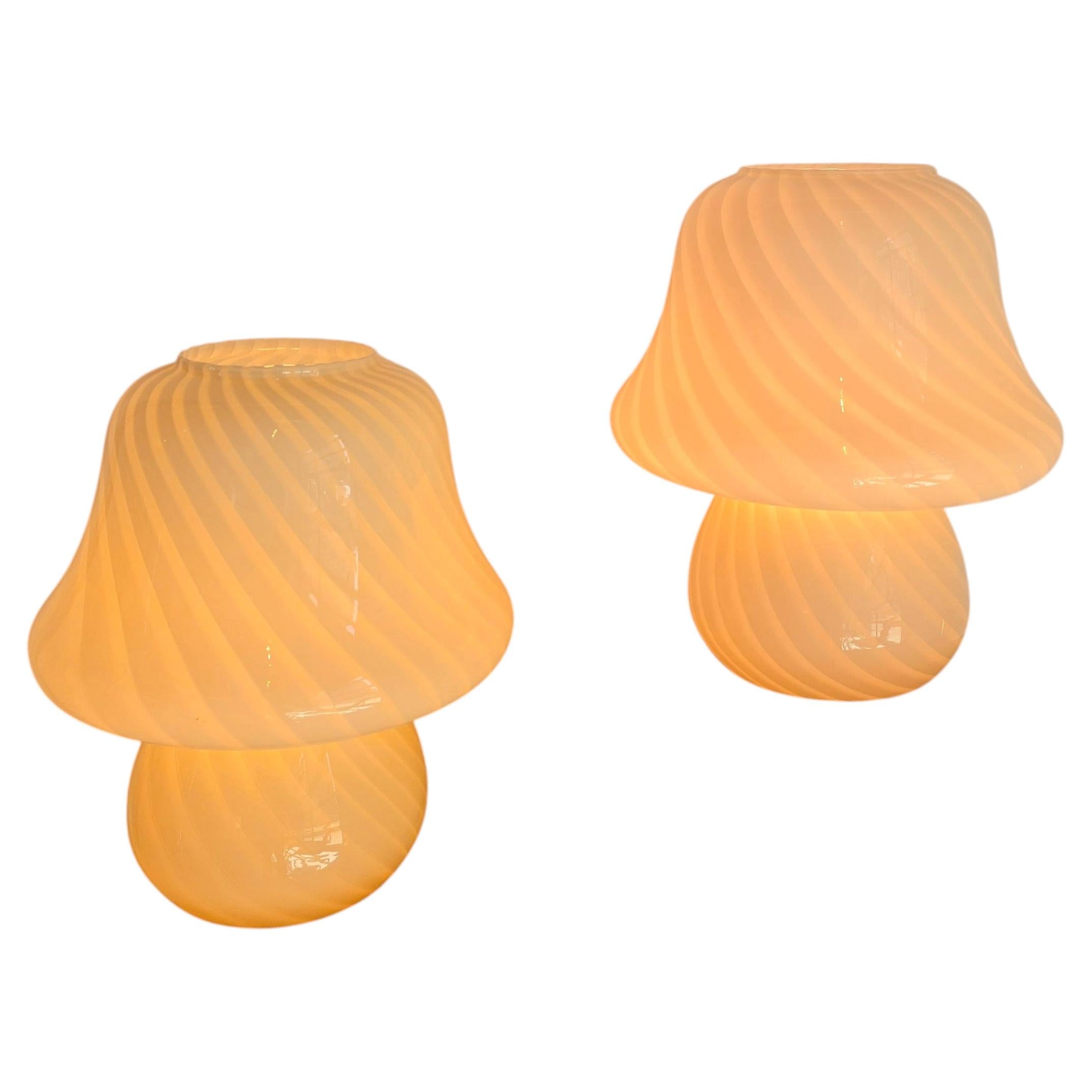 A Pair of Cream Art Glass Murano Mushroom Lamps