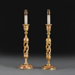 A Pair of Cream Kashmiri Table Lamps