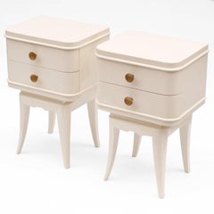 Pair of Cream Lacquered Nightstands Attributed to Suzanne Guiguichon
