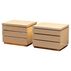 Vintage A pair of cream lacquered nightstands by Jean Claude Mahey, signed, circa 1980