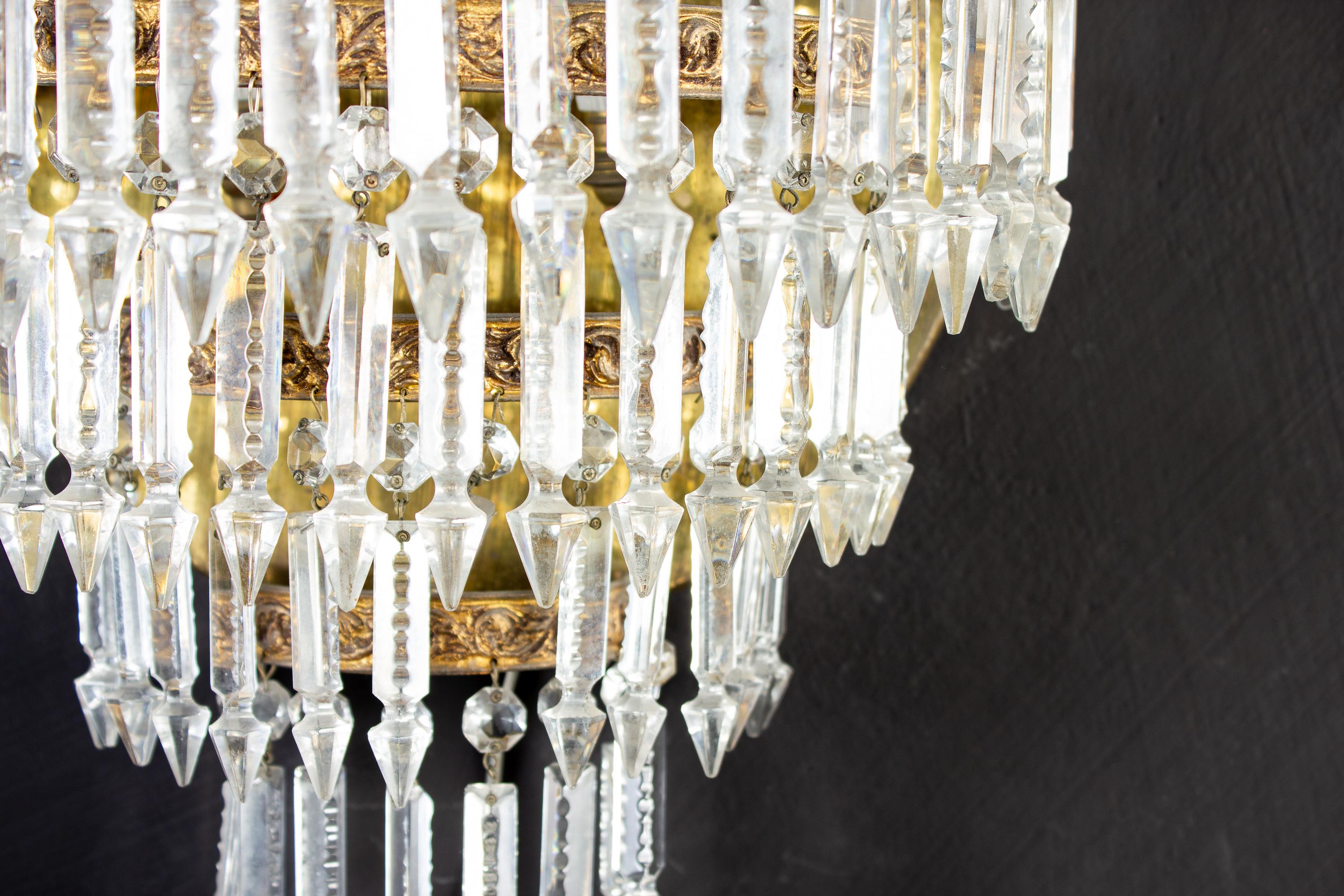 Pair of Crystal and Brass Scones or Wall Lights Italy, 1940 For Sale 5