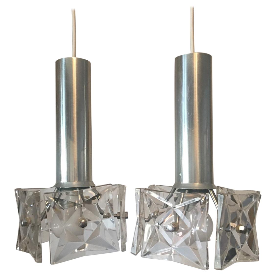 Pair of Crystal and Chrome Kinkeldey Pendants from 1970s For Sale