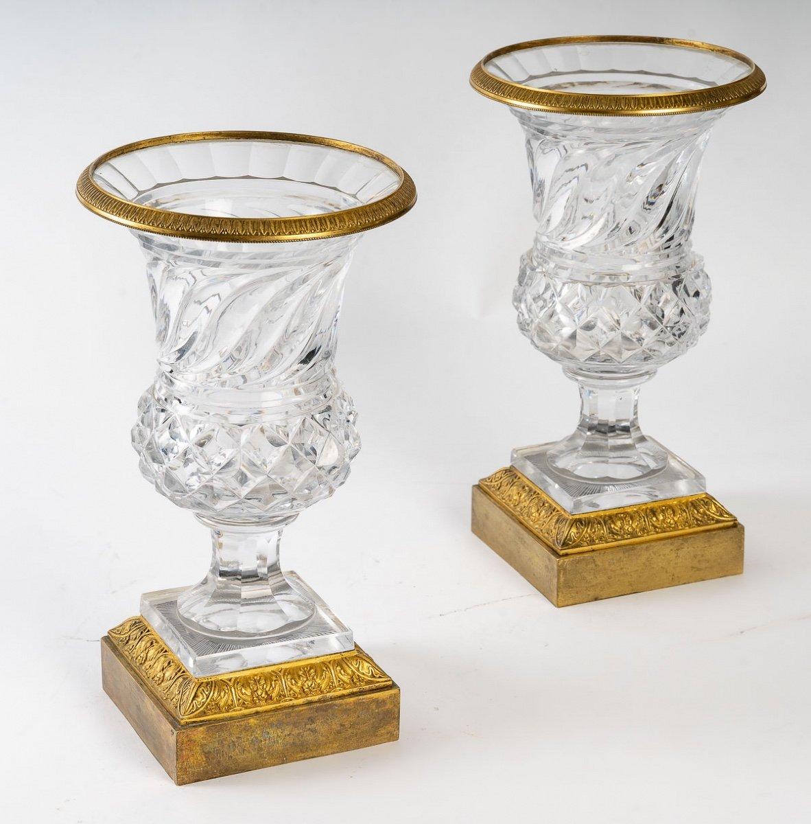 Napoleon III Pair of Crystal and Gilt Bronze Vases