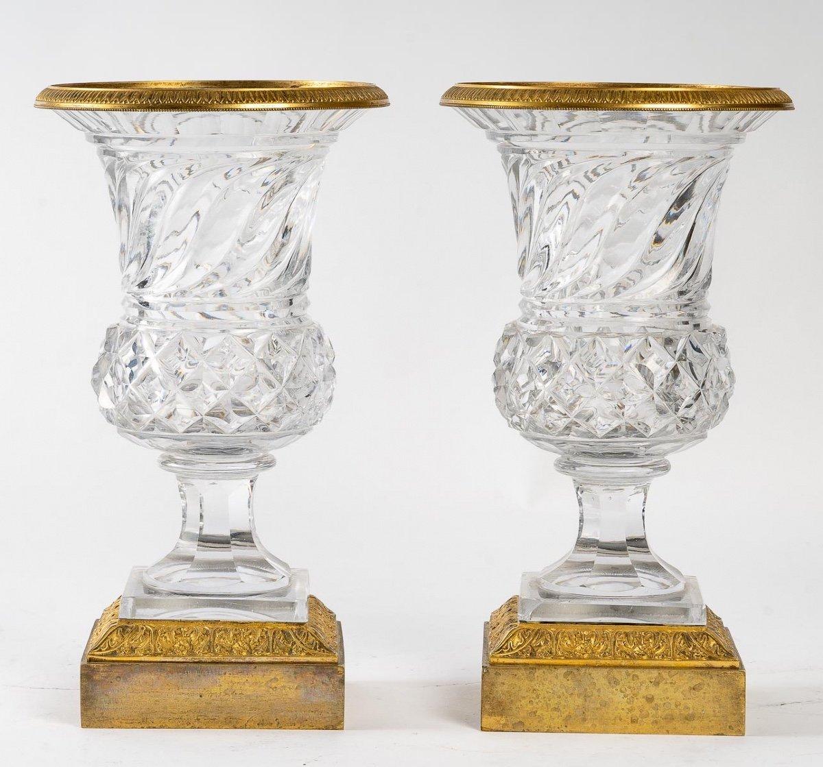 European Pair of Crystal and Gilt Bronze Vases